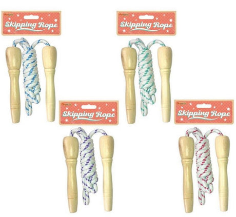 Wood handled skipping rope with natural wooden grips and 2m length, ideal for cardio workouts.