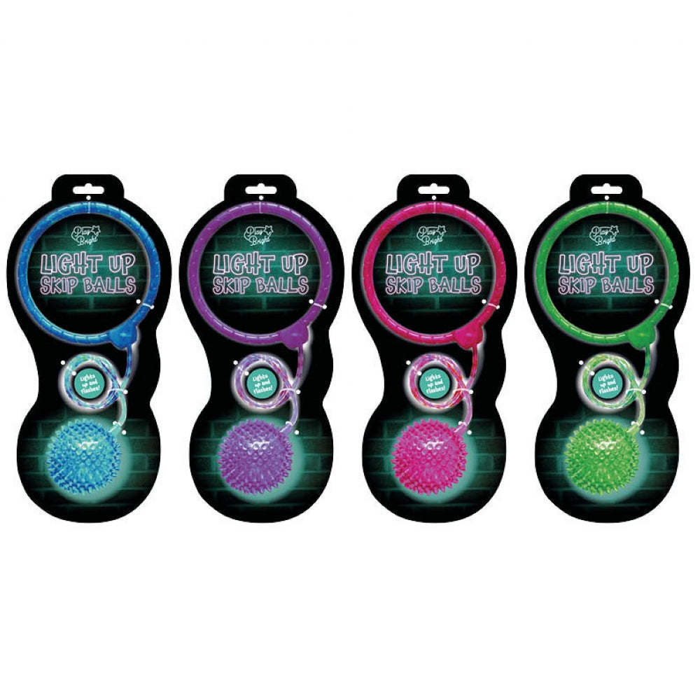 Light Up Skip Ball packaging showcasing colorful, glowing skip balls.