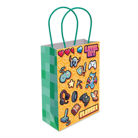 Gaming Paper Party Bag with Handles featuring cool graphic prints, easy-carry design, perfect for gaming fans.