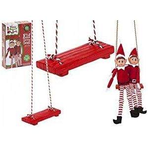 Naughty Elf Swing with red seat and elf figures.