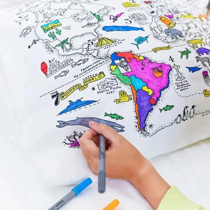 World Map Pillowcase - Diy Colouring Kit - TC Toys