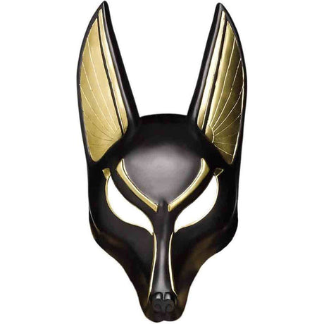 Adult Anubis Mask with black and gold canine design featuring long ears and eye accents.