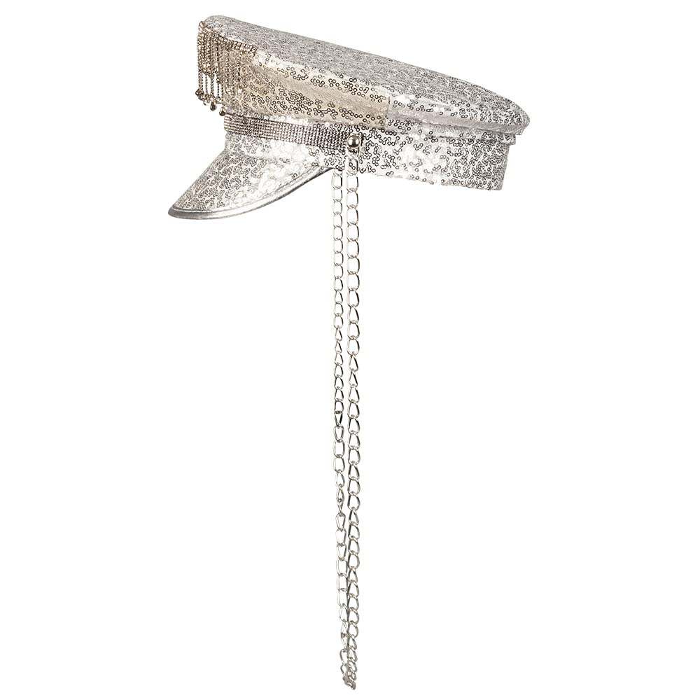 Boland 33022 - Dusty Delight Hat, Silver, with Sequins and Link Chain, Rock S... - TC Toys