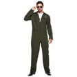 Mens Green Aviator Flight Suit Jumpsuit Fancy Dress Costume