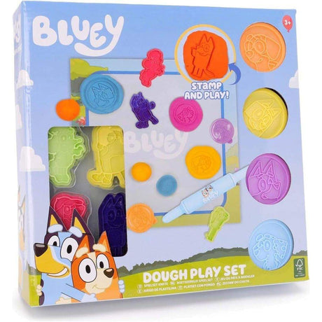 10 Piece Bluey Dough Activity Play Set with stamps and roller for creative play.