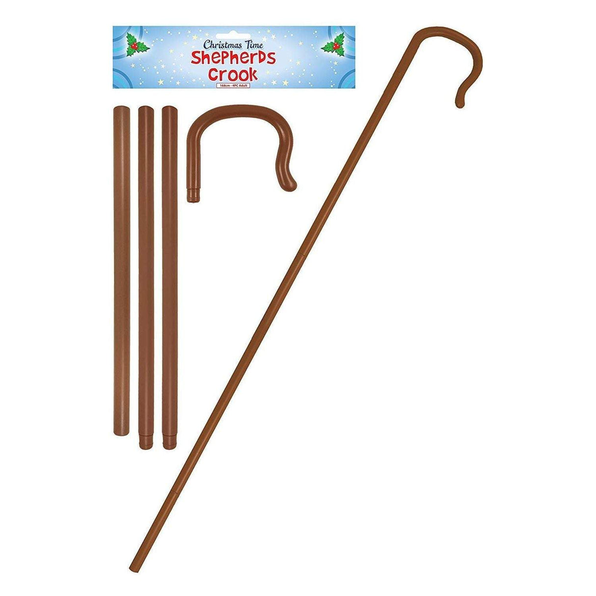 Brown 168cm shepherd's crook in 4 pieces, portable and easy to assemble, suitable for coats and outfits.