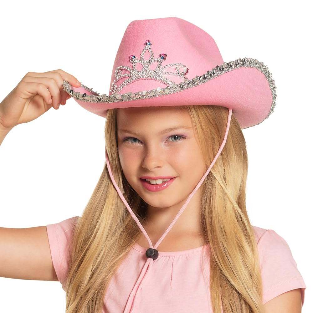 Boland Childs Pink Glimmer Cowgirl Hat, Western Fancy Dress Accessory, Girls ... - TC Toys