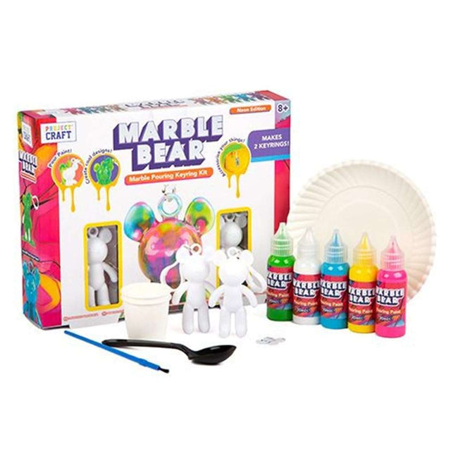 Marble Bear Pouring Keyring Kit with paints and accessories.