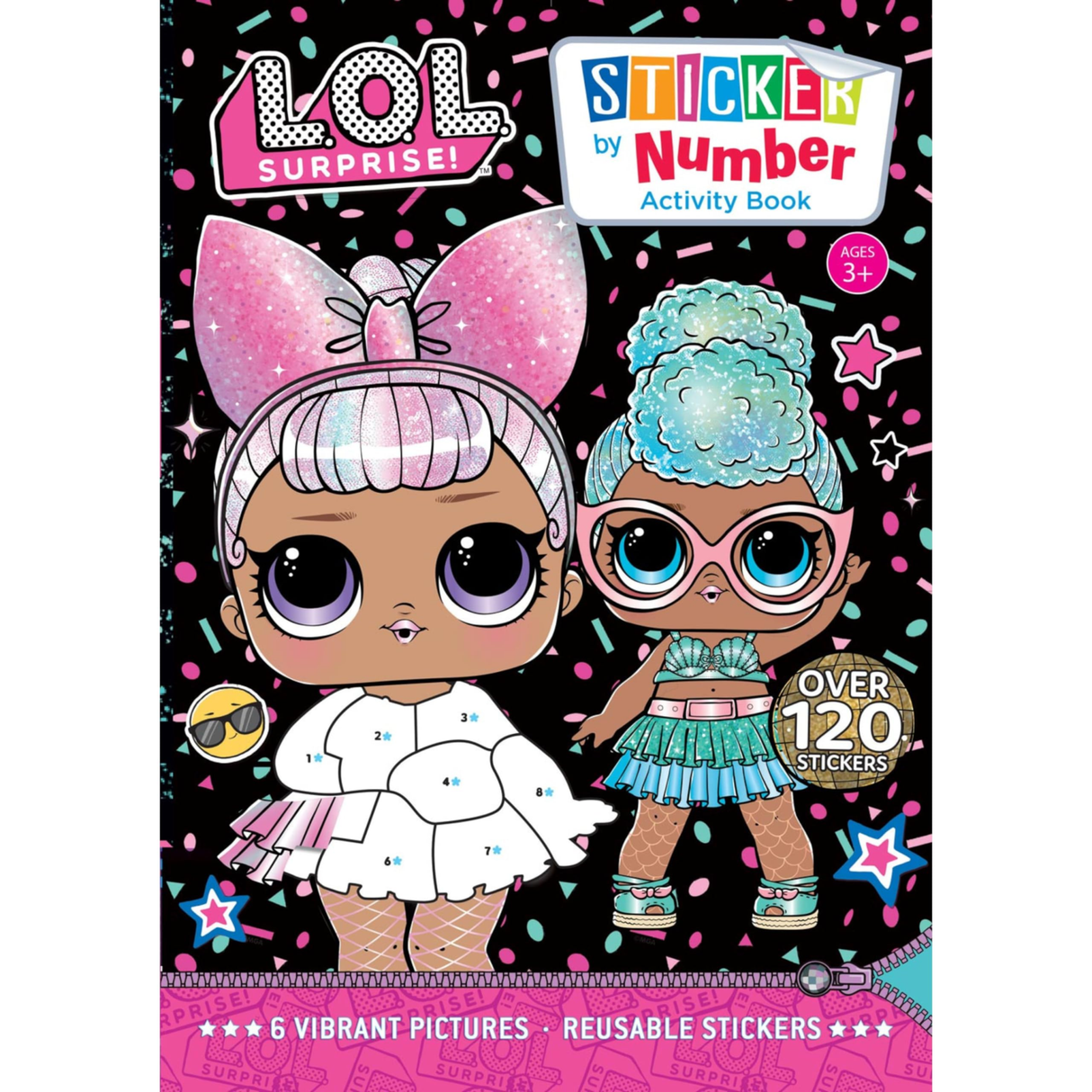 LOL Surprise Sticker by Number activity book for kids with reusable stickers.