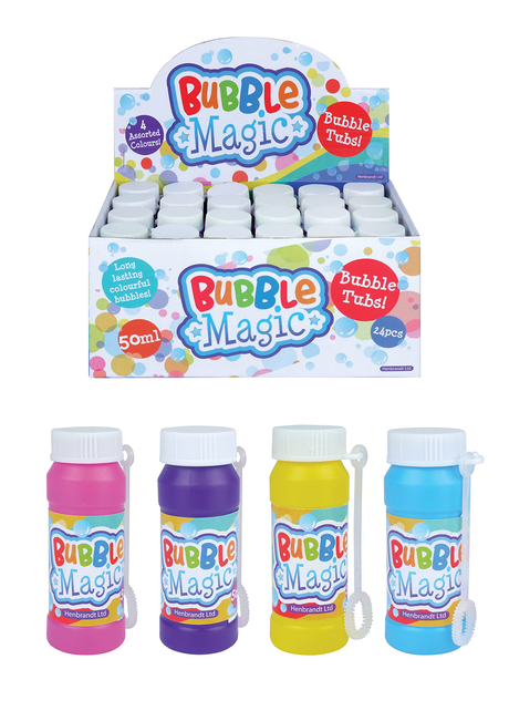 Henbrandt 24x Children’s Bubble Tubs with wands, colorful 50ml bottles, ideal for summer fun and outdoor games.