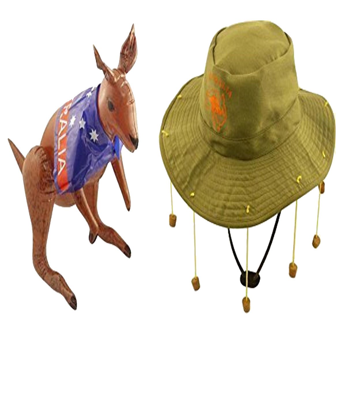 Adult Australian Hat with corks & 70cm Inflatable Kangaroo