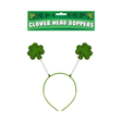 Irish green clover leaf headband with glitter clover boppers for St. Patrick's Day.