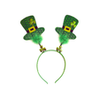 Irish hat head bopper with shamrock and green fur on headband for St. Patrick's Day.