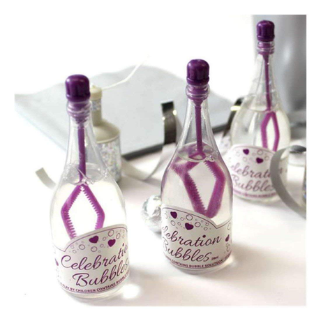 24 wedding birthday celebration bubbles with purple top and wand, clear bottle, pack of 24.