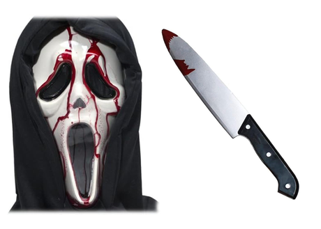 HENBRANDT Bleeding Scream Mask with blood-dripping design and bloody plastic knife Halloween costume set