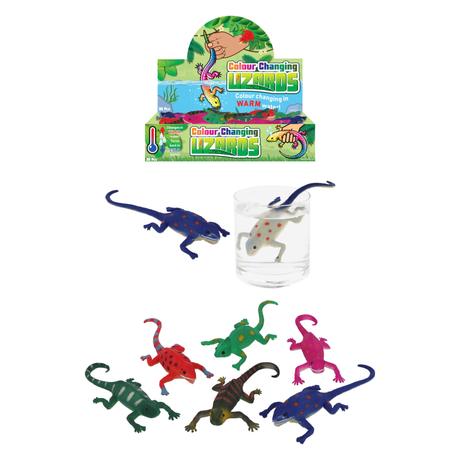 HENBRANDT Colour Changing Lizards pack with lizards submerged in water, showcasing color change.