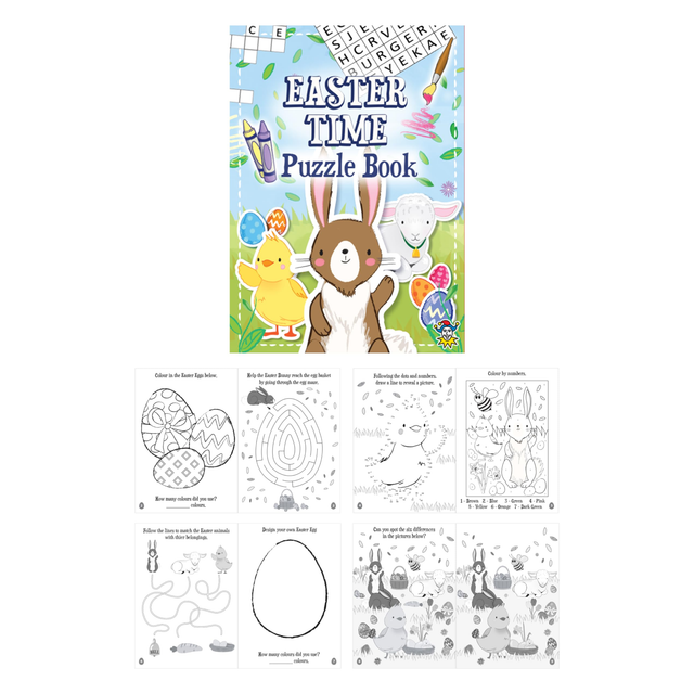 Mini Easter puzzle books for kids, A6 activity book with coloring and word puzzles, 48 pack.