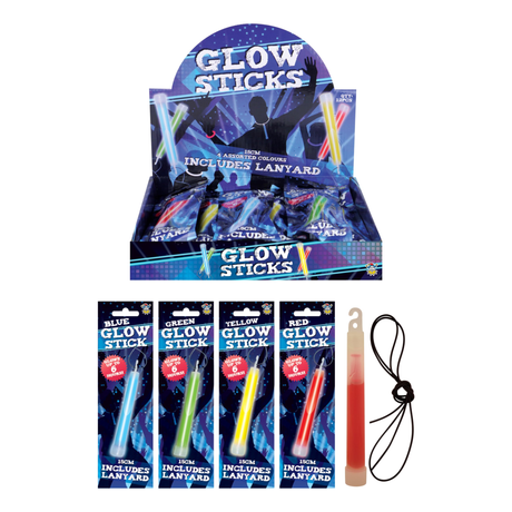 12x Chunky Neon Glow Sticks with lanyards, bright light sticks for parties, camping, festivals, and holidays.
