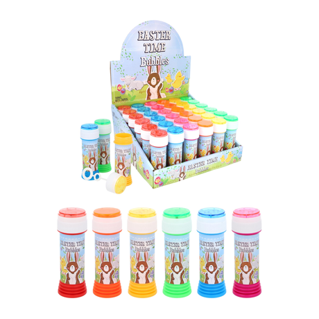 Children's Easter bubble tubs with wands, colorful cartoon design, perfect for party bags and outdoor fun.