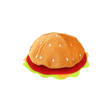 Plush burger-shaped novelty hat with multicolor fillings.
