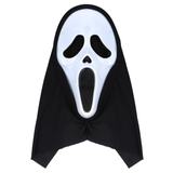 Adult screaming ghost skull mask with black hood for Halloween costume