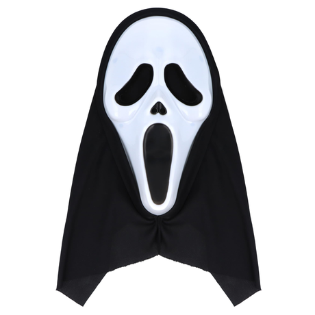 Adult screaming ghost skull mask with black hood for Halloween costume