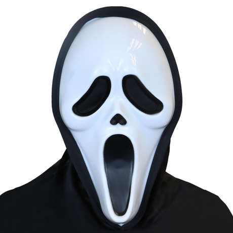 Adult screaming ghost skull mask with black hood for Halloween costumes