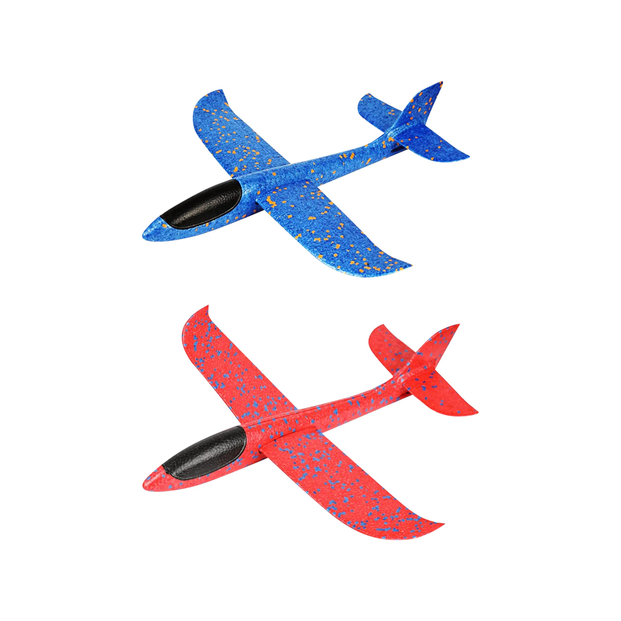 Single Jumbo Foam Airplane Gliders in red and blue with speckled design, 48cm in length.