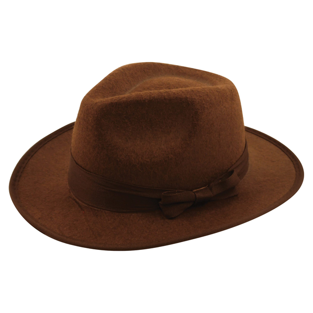 Children’s brown explorer hat with felt texture and brown band, perfect for kids' costumes and fancy dress.
