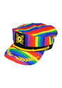 Rainbow Pride Naval Captain sailor hat with vibrant rainbow stripes, featuring navy insignia and gold detailing, perfect for LGBTQ+ events.
