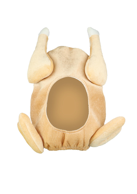 Single adult full-face cooked turkey hat with plush design and face hole for festive occasions.