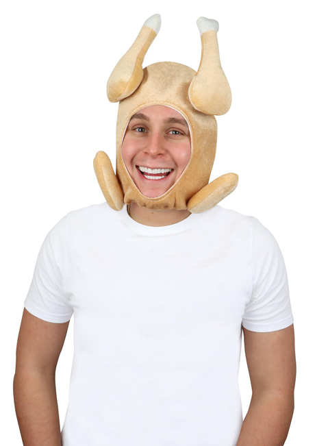 Single adult full-face cooked turkey novelty hat for Thanksgiving and Christmas.