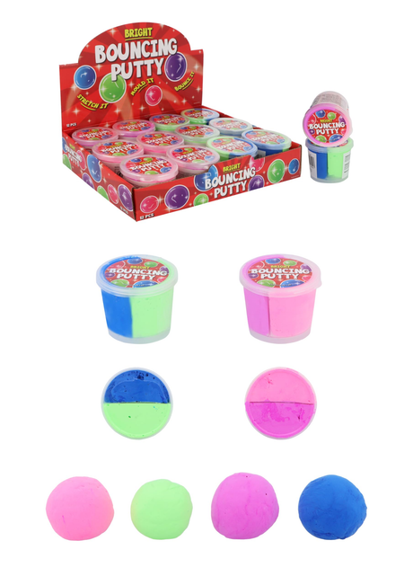 Bouncing Putty 2-Tone Tub 60g, vibrant colors, sensory relief toy for kids.