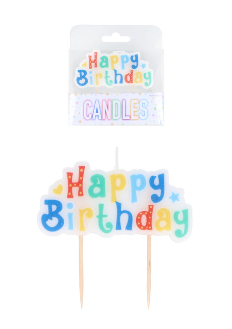 Colourful Happy Birthday White Block Candle