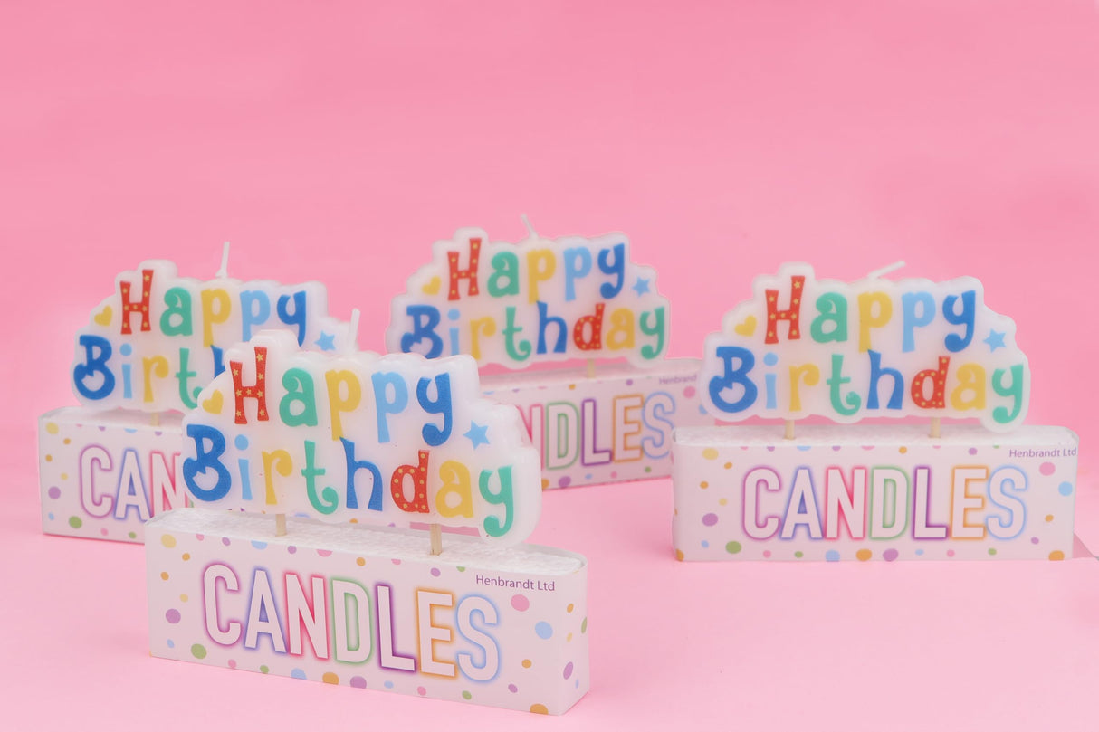 Colourful Happy Birthday White Block Candle