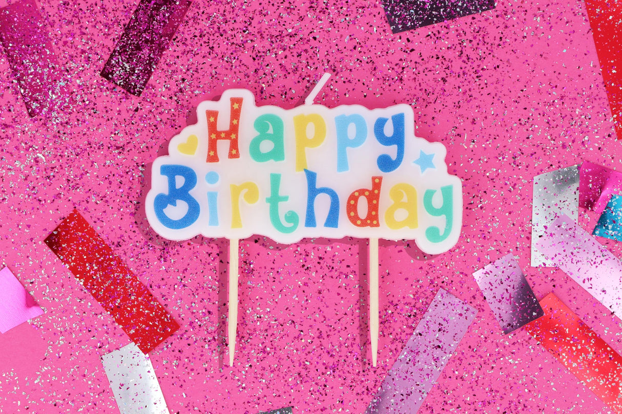 Colourful Happy Birthday White Block Candle