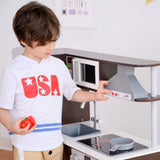 Teamson Kids Munich Kids Wooden Play Kitchen & Battery Powered Writing Board Grey TD-13411A