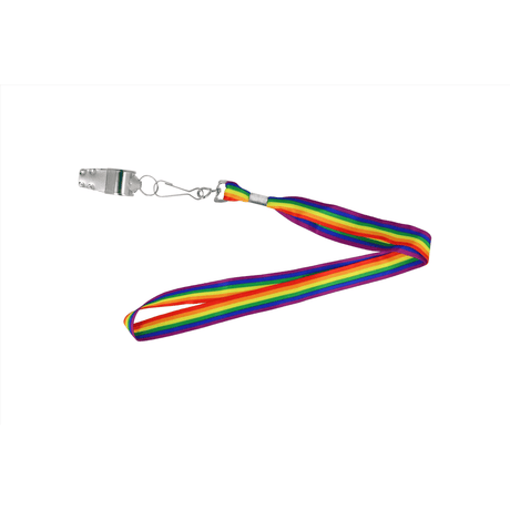 Metal Party Whistles with Rainbow Stripe 80cm Lanyard Cord Wholesale