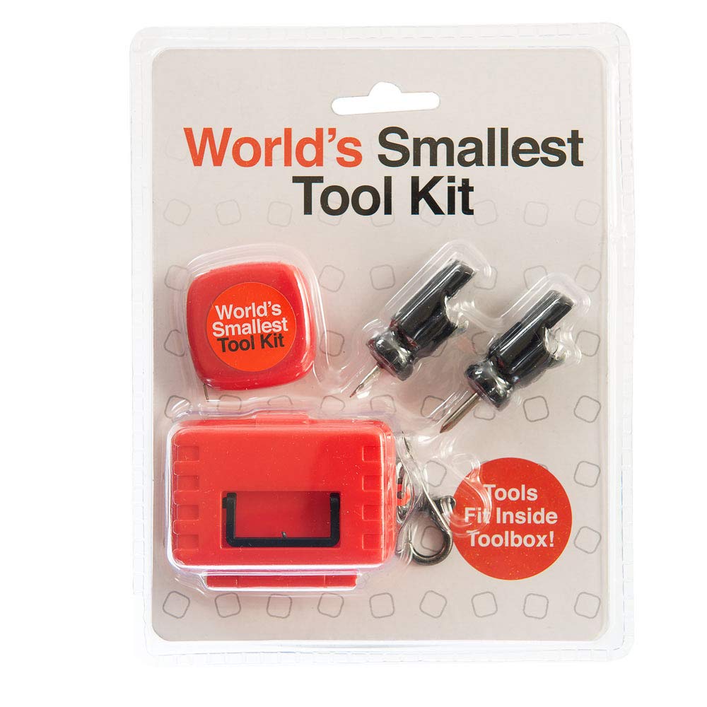 WORLD’S SMALLEST TOOL KIT – Miniature Tool Box with Keychain – Includes Tape Measure & 2 Mini Screwdrivers - Fun Mens Gifts, Novelty Keyring, Mini Things & Desk Accessories