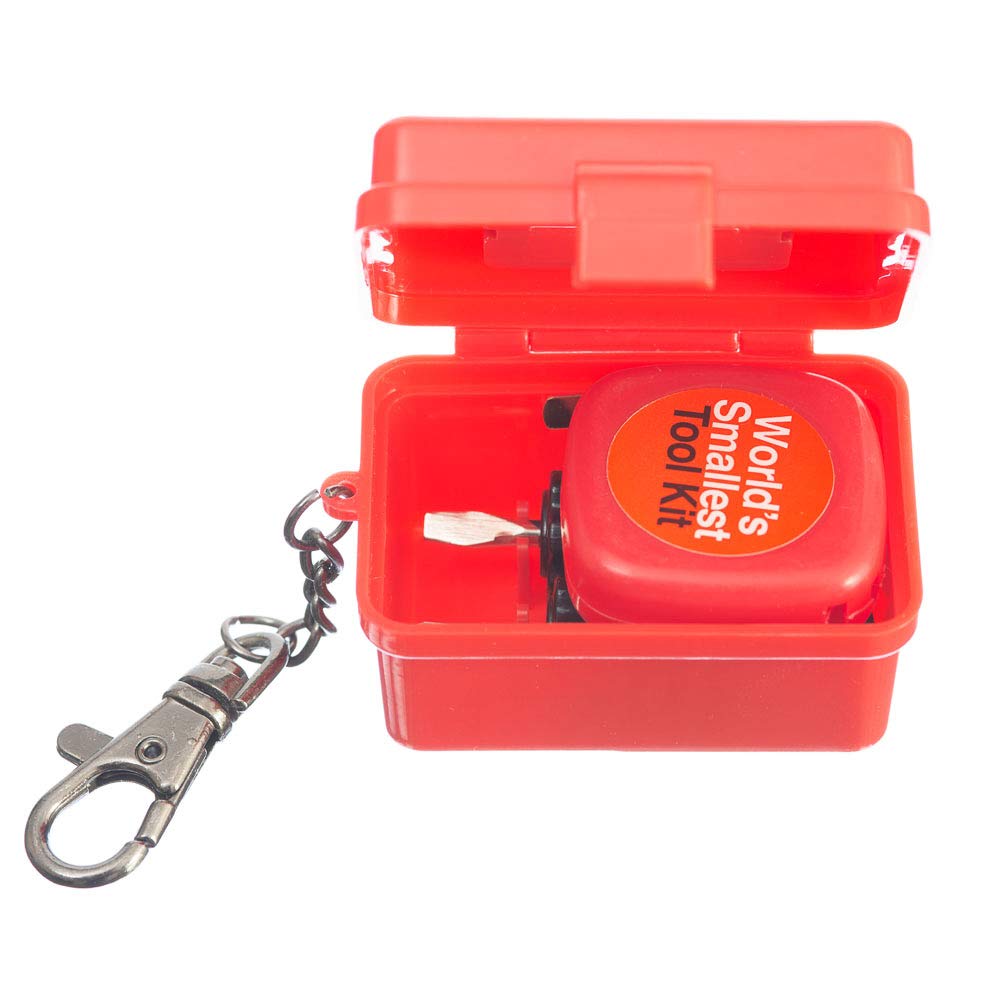 WORLD’S SMALLEST TOOL KIT – Miniature Tool Box with Keychain – Includes Tape Measure & 2 Mini Screwdrivers - Fun Mens Gifts, Novelty Keyring, Mini Things & Desk Accessories