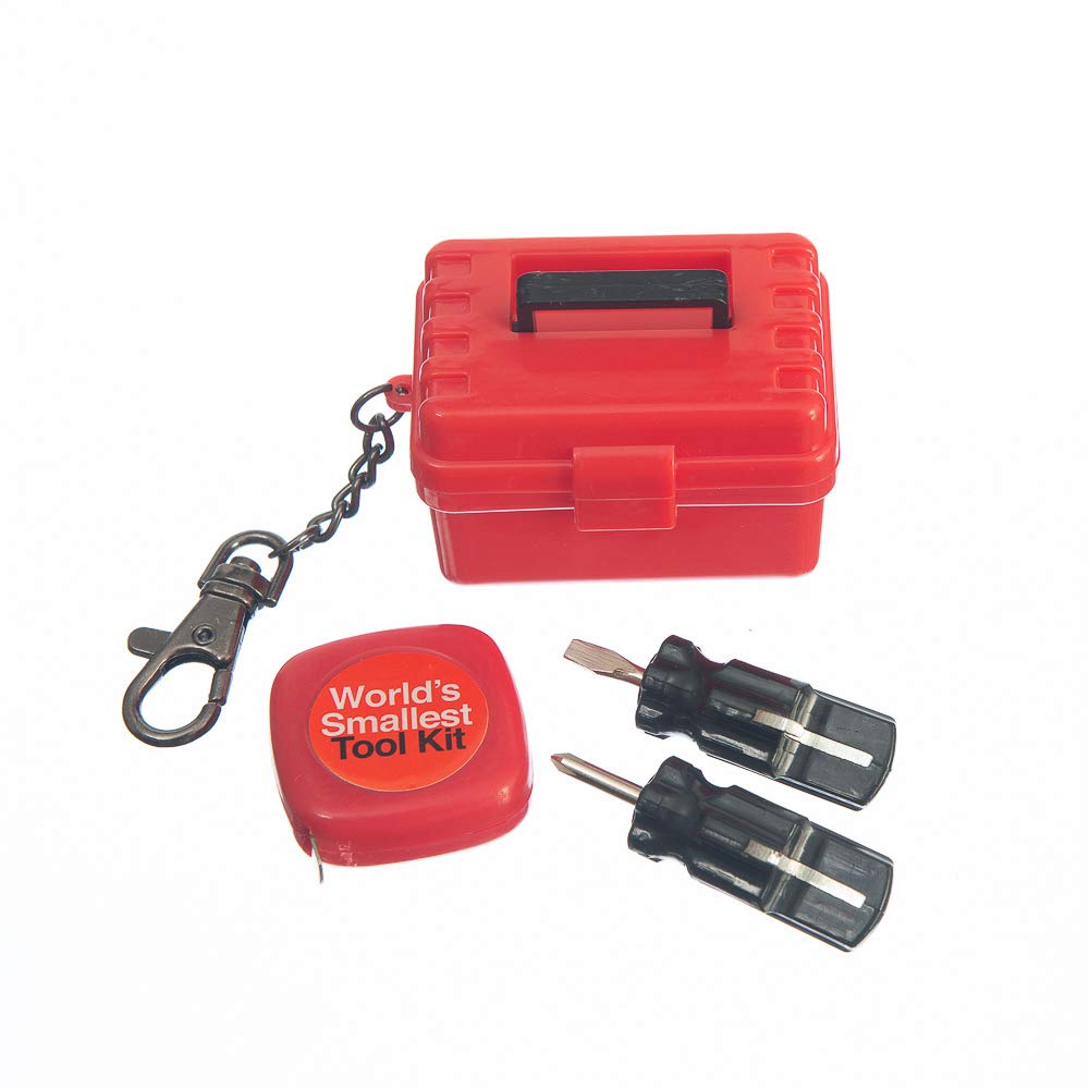 WORLD’S SMALLEST TOOL KIT – Miniature Tool Box with Keychain – Includes Tape Measure & 2 Mini Screwdrivers - Fun Mens Gifts, Novelty Keyring, Mini Things & Desk Accessories