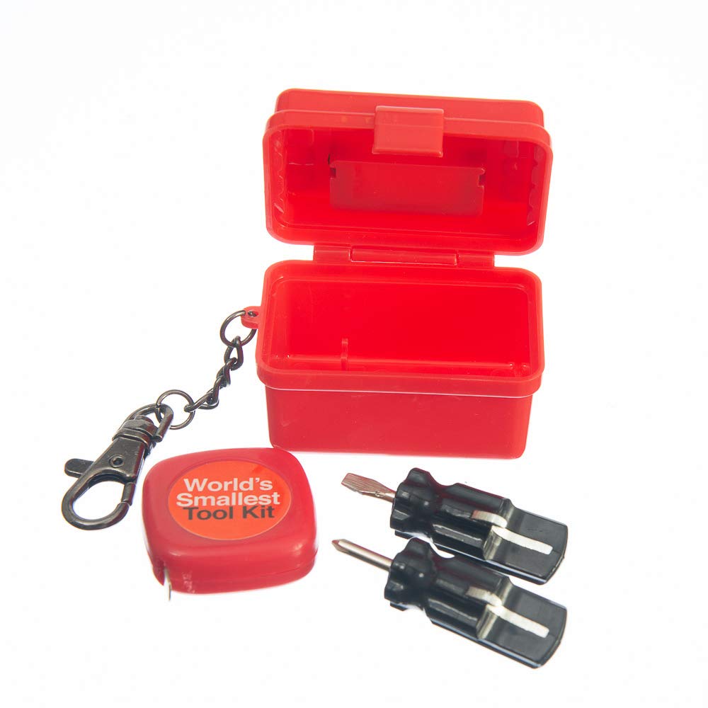 WORLD’S SMALLEST TOOL KIT – Miniature Tool Box with Keychain – Includes Tape Measure & 2 Mini Screwdrivers - Fun Mens Gifts, Novelty Keyring, Mini Things & Desk Accessories