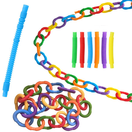 TC Toys 48-Pack Sensory Fidget Stretchy Tubes – Assorted 6 Vibrant Colors – Calming Anxiety & Stress Relief Toys for Kids, ADHD, Autism – Ideal for Party Favors, Stocking Fillers, Classroom Rewards