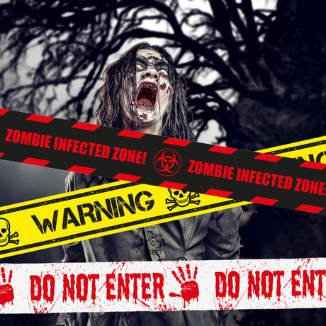 Halloween Warning Tape 3-Pack | Zombie, Do Not Enter, Warning Designs |  3m x 7cm each design