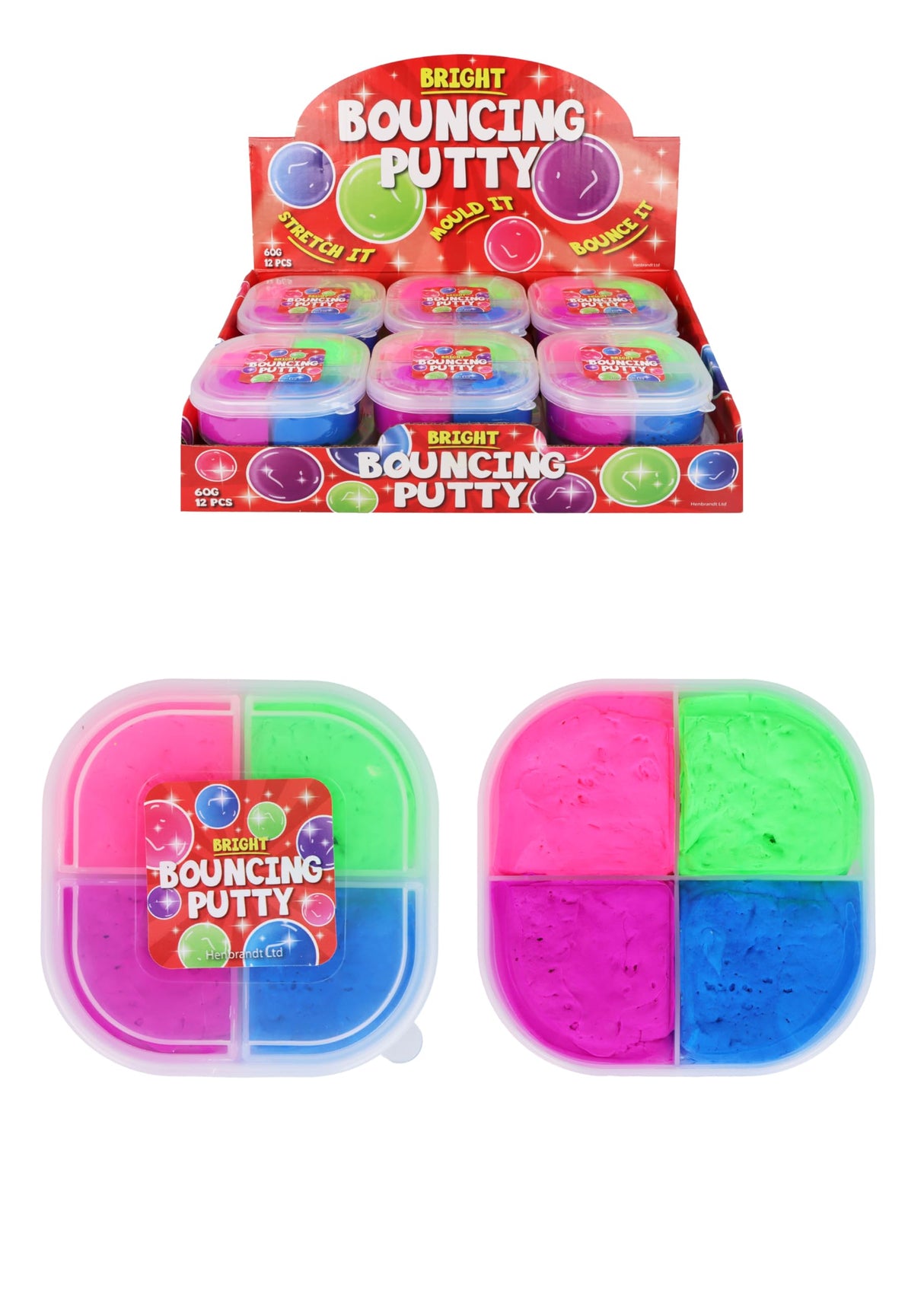 12 x Bouncing Putty Age 3+ 4-Tone Tub 60g Squishy Fun Sensory Relief Fidget Bouncy Putty Kids Party Bag Favours Loot Bag Stocking Fillers Lucky Dip Favours for Boys and Girls
