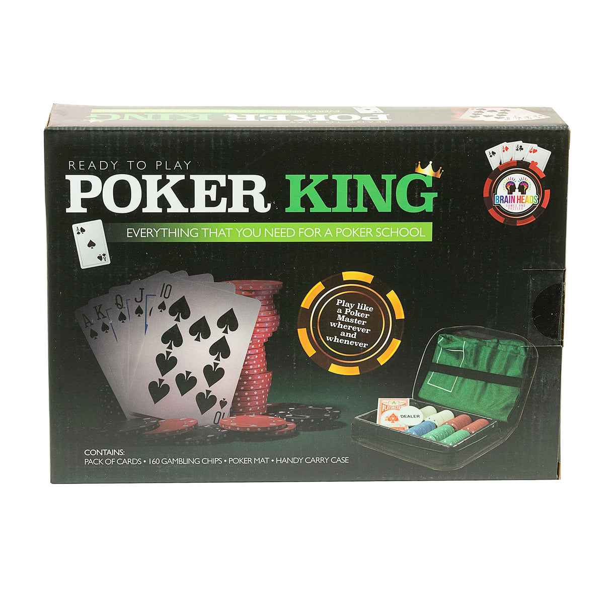 Funtime Gifts POKER KING TRAVEL POKER SET – Casino Game with 160 Chips, Playing Cards, Poker Mat & Carry Case – Ideal for Poker Nights & Gambling Games