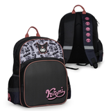 Black and pink Kuromi Hello Kitty backpack with multiple compartments and adjustable straps for kids and teens