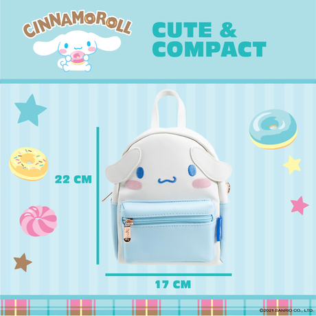 Blue Sky Studios Hello Kitty Cinnamoroll mini backpack in white and blue with cute face and adjustable straps