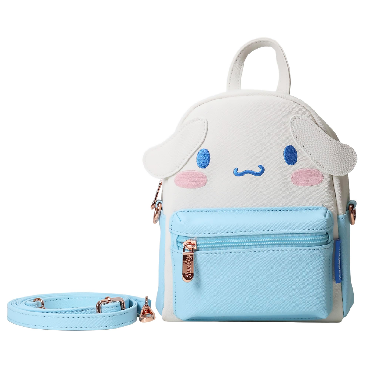 Blue Sky Studios Hello Kitty Cinnamoroll mini backpack in white and light blue with adjustable straps and cute character design
