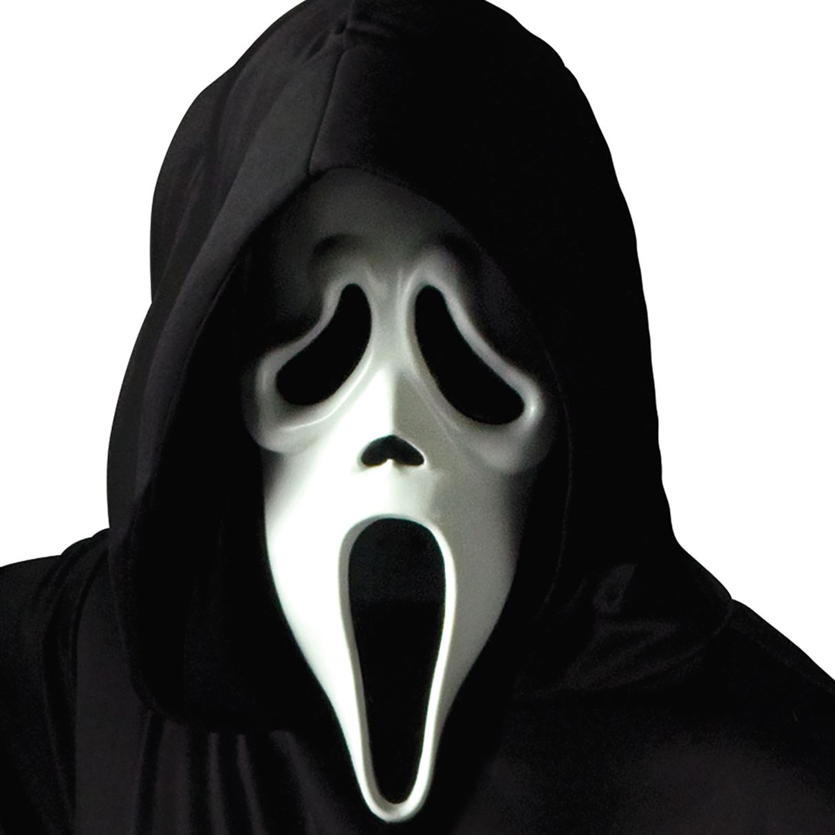 Scream 4 Ghost Face mask with black hooded shroud adult Halloween accessory